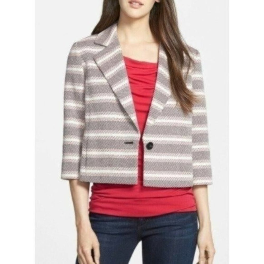 Classiques Entier Ribbon Tweed Multicolor 3/4 Sleeves Jacket Blazer Size Medium